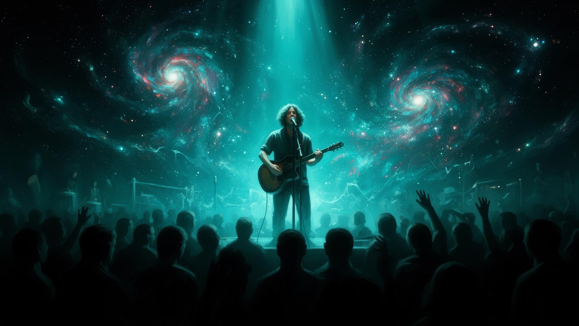 Composer at work in a cosmic studio